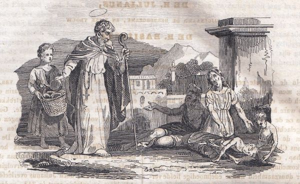 Petrus geeft aalmoezen Illustratie uit Ha1.1838p:48