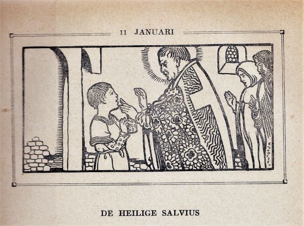 Bisschop Salvius met zijn leerling Ingoald. Boekillustratie Van Oefel. in: Fru.1923,