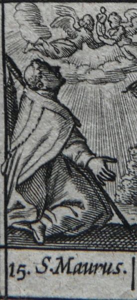 Ziet in gebed hoe de ziel van de overleden vader Benedictus (+ 550; feest 11 juli) naar de hemel wordt gevoerd.