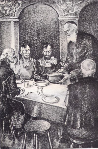 Nicolaas bedient zelf de aan zijn tafel genode armen.