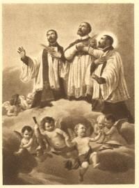 Devotieprent (naar Bottoni) Italië (?) Melchior Grodesz, martelaar met Istvan Pongrácz sj en Marcus Körösi.