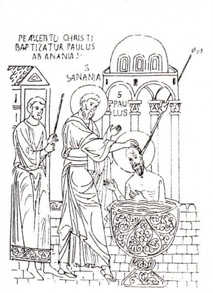 Ananias doopt Paulus.