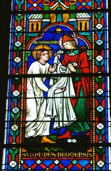 Abt Johannes geeft het religieuze kleed aan de latere heilige Sequanus (Sint Seine: + 580; feest 19 augustus).