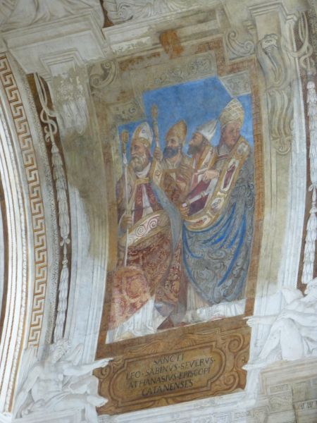 Athanasius (helemaal rechts) met andere heilige bisschoppen van Catania.