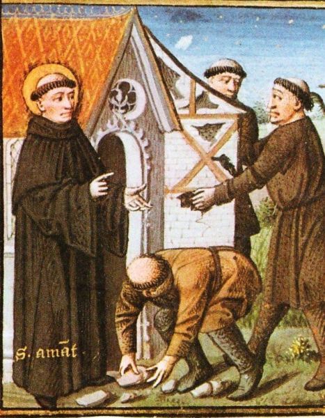 Amandus bouwt kloosterkerk.