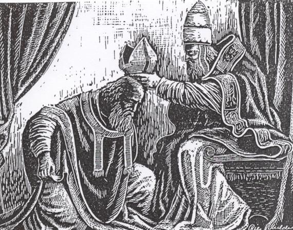 Amandus door paus Honorius I tot bisschop gewijd.