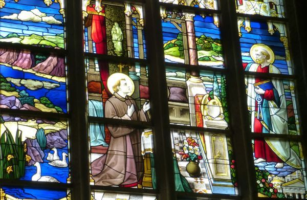 Amandus ontvangt zijn zending van Sint Petrus (historisch onmogelijk, maar zo stelde hij het zichzelf graag voor).