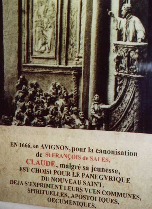 Lichtplaat. Frankrijk, Bourgondië, Paray-le-Monial, herinneringskapel. Claude houdt de feestpredicatie bij de heiligverklaring van Franciscus van Sales.