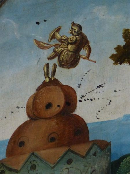 Afgoden vallen van hun sokkel bij aankomst Heilige Familie (detail).