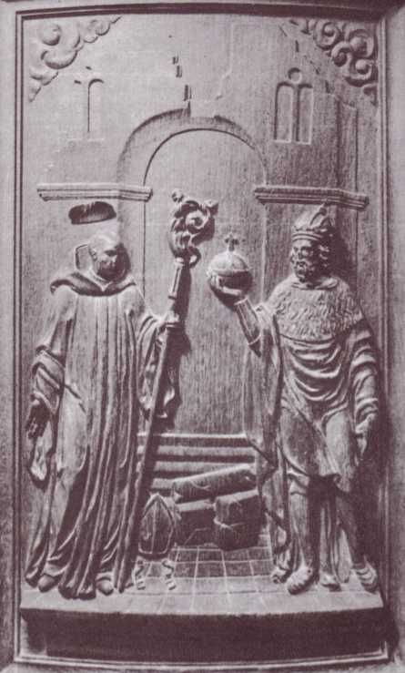 Keizer karel en abt Angilbertus.