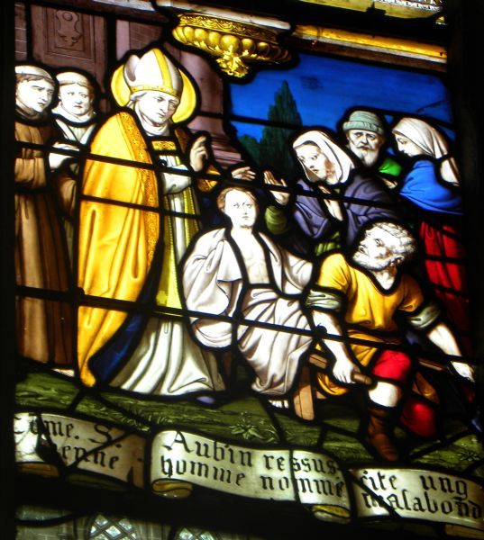 Sint Albinus wekt de jonge Alabodus (Malabond) ten leven.