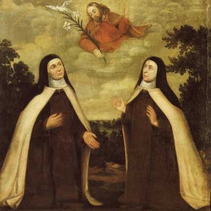 Illustratie. Teresia en Anna van Jezus met Sint-Jozef, hun beschermer.