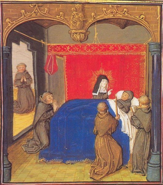 Coletawonderen: Coleta bezoekt de doodzieke franciscaner pater Henri de Baume. Door haar bijstand (letterlijk!) vindt hij genezing.
