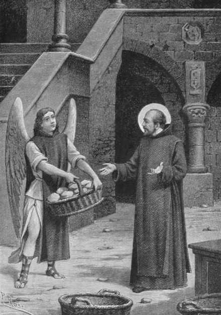 Boekillustratie in: Luciano del Pozo 'Het leven van de Heilige Johannes de Deo', Voorhout, 1935. Beste Johannes, wij behoren allen tot één orde.