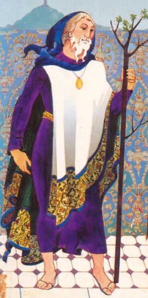 Jozef van Arimatea met de door hem in Glastonbury geplante christusdoorn.