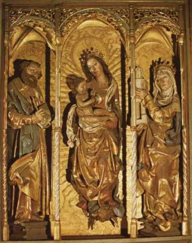 Duitsland. Madonna met kind tussen Petrus en Gertrud.