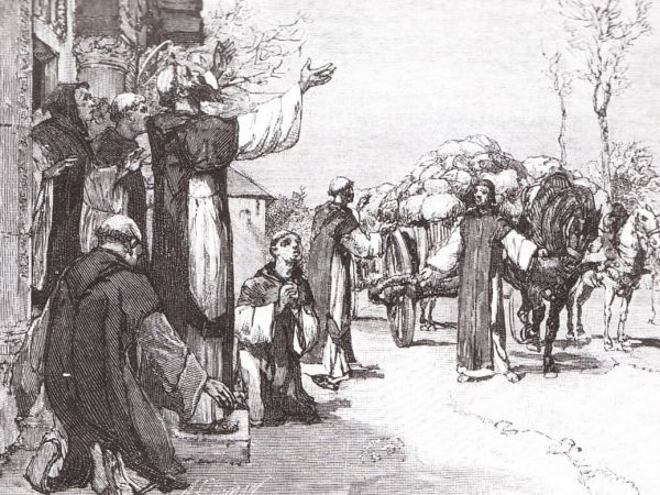 Bij gebrek aan voedsel zond Stefanus een monnik naar het dorp om te bedelen. De medebroeder kwam terug met een overladen kar. Frankrijk(?)