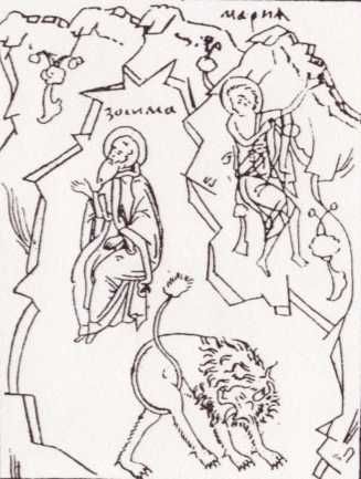 Zosimus en Maria biddend in de woestijn.