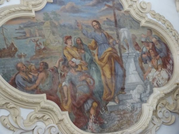 Pancratius preekt te Giardini Naxos; afgodsbeelden vallen in gruzelementen. Ca 1750(), schilderij
