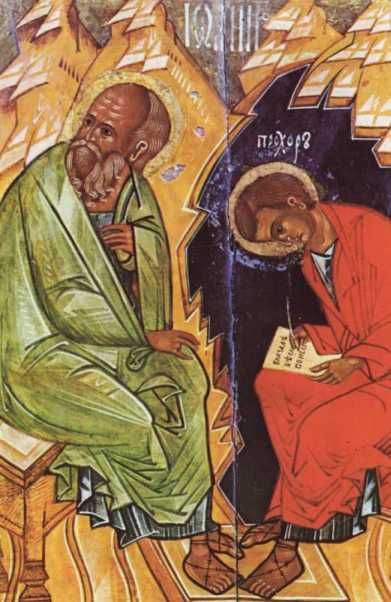 De apostel Johannes dicteert zijn evangelie aan Prochoros.
