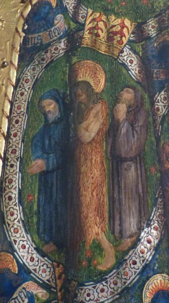 Sint Guthlac (midden) met Bettelin en Tatwin