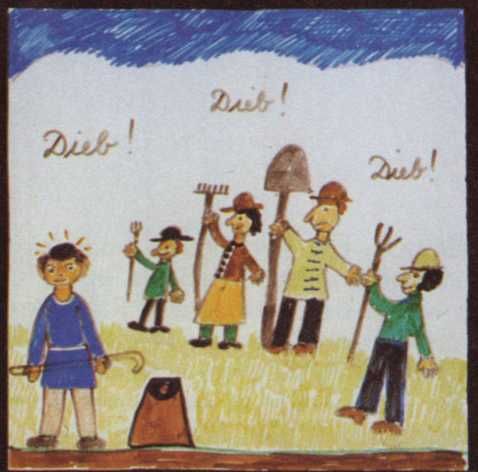Huitsland. [in: Lotte E. sturm:'Der Fetzer. Geschichten von Heiligen, Helden und Halunken vom Niederrhein'. Sagenhafte Vergangenheit Bd 2; Aachen, Alano, 1985 ISBN 3-924007-11-X]. Hildegonda (alias Jozef) wordt beschuldigt van diefstal.