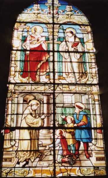Sint Autharius laat zijn zoons Adon en Dadon, de latere Ouen van Rouen, zegenen door de passerende Sint Columbanus.