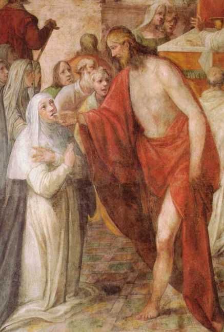 Christus reikt de communie uit aan Catharina.
