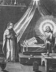Voor de ogen van Catharina's biechtvader verandert haar gelaat in dat van Christus.