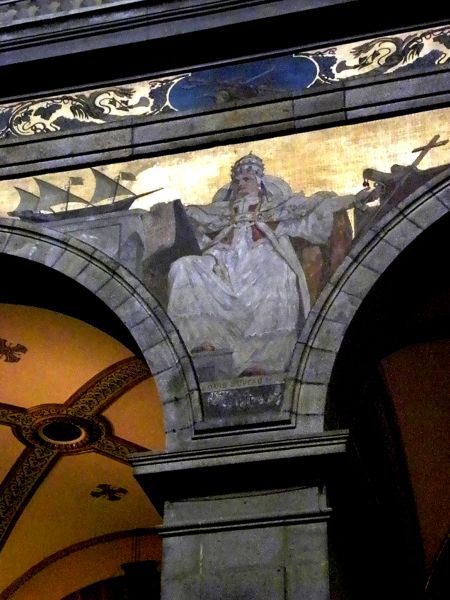 Ter herinering aan de gewonnen slag bij Lepanto: Paus Pius V tussen schip en kanon.