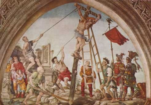 Fresco door Filippino Lippi. Kruisiging van Filippus.