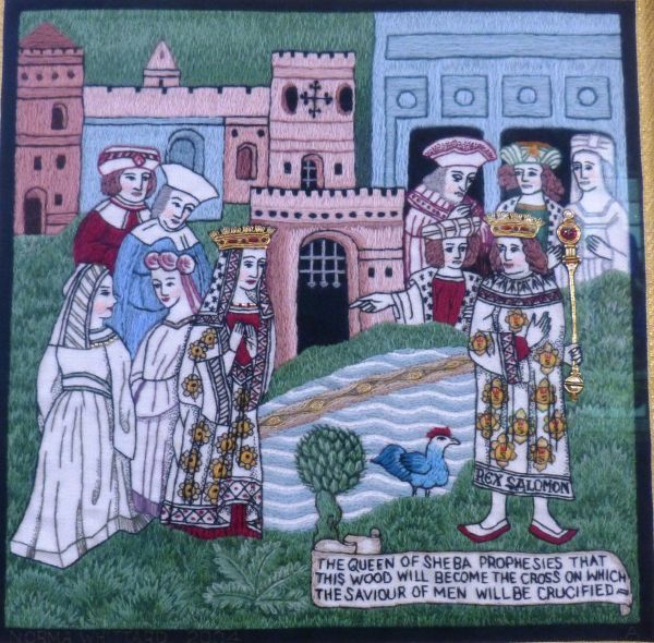 De koningin van Sheba profeteert over het hout dat het ooit zal dienen als kruis voor de Heiland. 18e(?) eeuw, email.