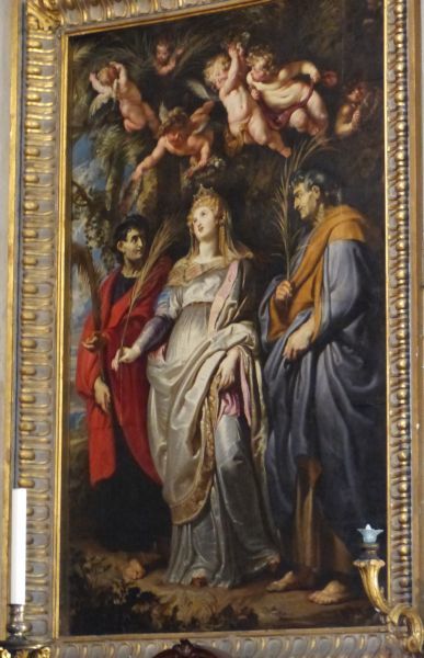 Flavia Domitilla, gesecondeerd door Achilles en Nereus die op dezelfde dag gevierd worden. Vóór 1640, Rubens, schilderij.
