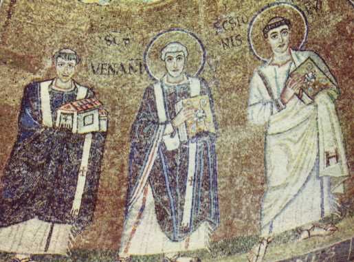 links: Paus Johannes IV midden: Venantius rechts: Johannes Evangelist.