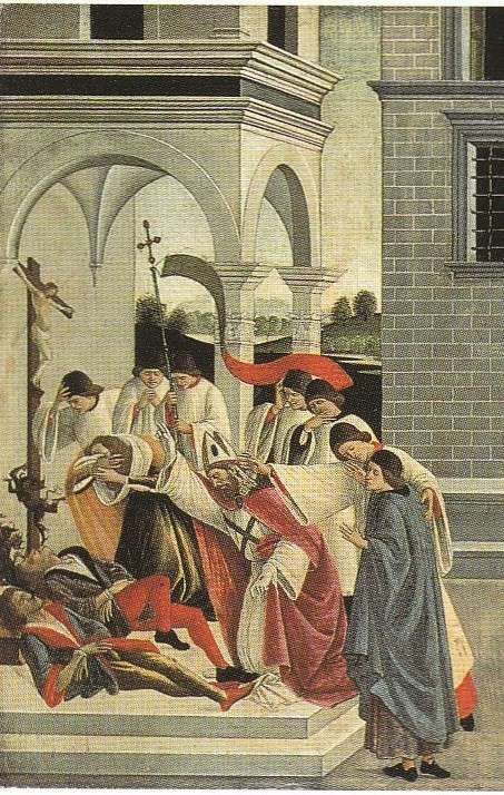 Zo woonde er in Florence een rijke weduwe die nog in de Romeinse goden geloofde. Ze had twee zoons die in de opvoeding danig over het paard waren getild. Ze groeiden uit tot onuitstaanbare wezens die hun moeder bedreigden en sloegen, als ze hun zin niet kregen. Misschien - merkt de verteller op - was dat wel de straf voor het feit dat ze de twee in hun jeugd veel te veel verwend had. Op een goed moment lag ze wanhopig op de grond en riep in haar machteloze woede dat de duivel ze wat haar betrof mocht komen halen. Op slag veranderden de twee in wildemannen die als honden naar elkaar gromden, grauwden en beten en elkaar letterlijk verscheurden. Bij het zien daarvan kreeg de moeder spijt van haar verwensingen die zo prompt in realiteit werden omgezet. Hoewel geen christen nam ze toch haar toevlucht tot bisschop Zenobius, omdat ze in de stad niemand anders wist die hier kon helpen. Twee uur lang verrichtte de bisschop gebeden over de twee. Toen bleken ze van de duivels verlost.