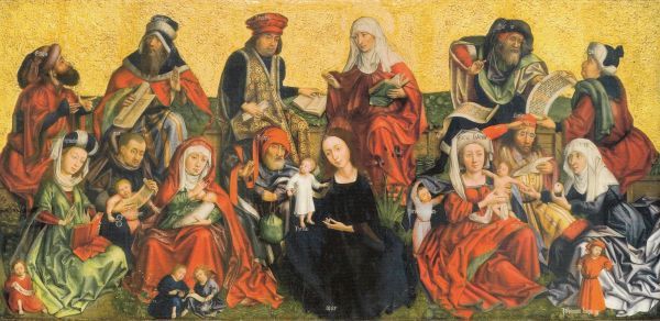 Heilige Familie rond Sint Anna. Op de voorgrond 2e en 3e van links resp. Alfeus en Maria Cleofas