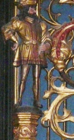 Alfeus helemaal links op een zuil en onder een pinakel