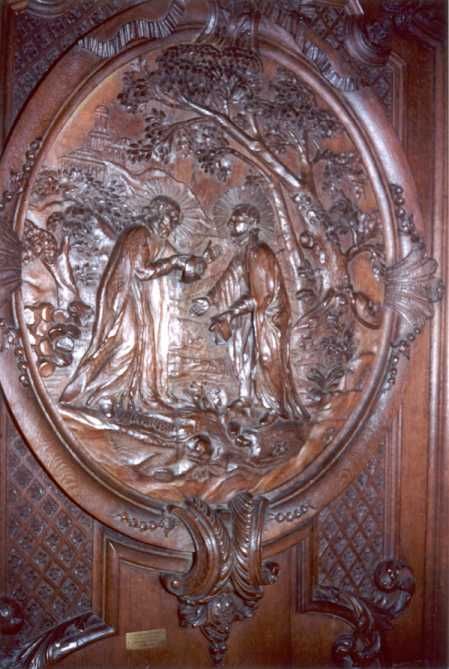 Paneel. Ontmoeting Ignatius van Loyola en Filippus Neri.