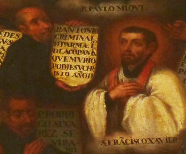 Links: Antonio Criminali; [rechts: Franciscus Xaverius] eind 17e eeuw, schilderij (detail) Engeland, Stonyhurst (Jezuïetencollege), Angels Chapel,