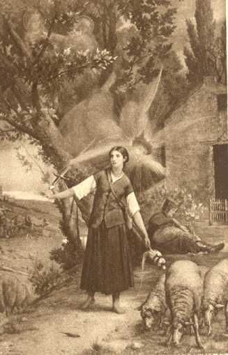 Devotieprentje. Jeanne hoort stemmen.