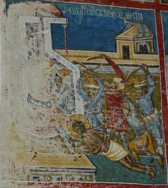Johannes voor de sultan neergeknuppeld.