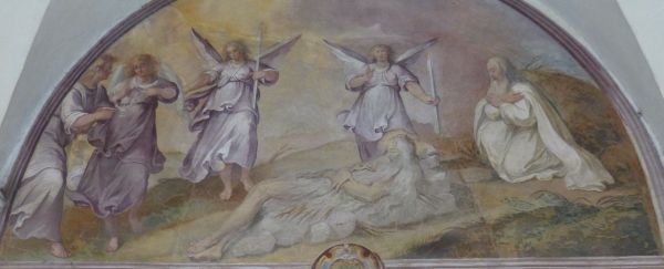 Engelen vervullen de liturgie van het rouwbetoon.