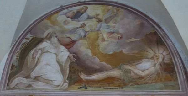 Pafnutius ziet hoe de ziel van Onufrius ten hemel stijgt.