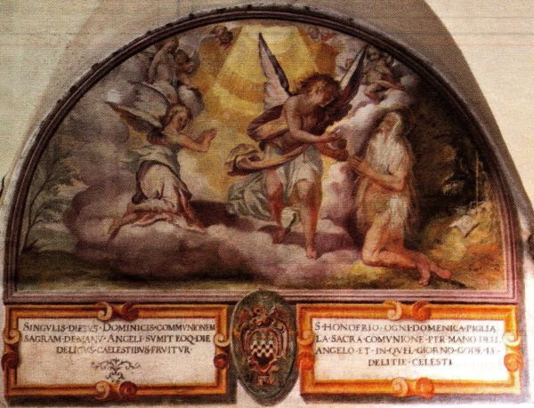 Onufrius ontvangt de communie van een engel uit de hemel.
