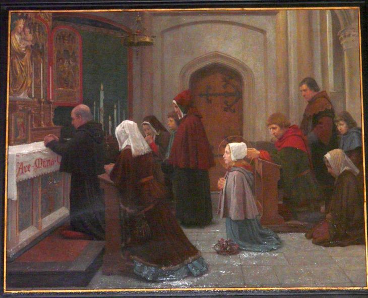 Lidwina als vroom meisje in de kerk.