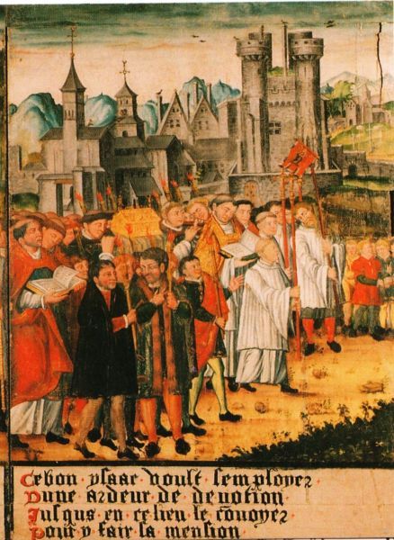 Processie met Sint Vorles' relieken.