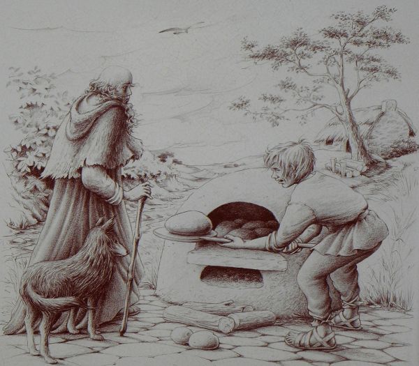 In Lanrivoaré wijst men aan de voet van de Calvaire op het kerkhof nog altijd zeven stenen aan die terug zouden gaan op Hervé. Het waren broden van een bakker die weigerde hem een aalmoes te geven. Voor straf veranderde de heilige de broden van de man in stenen. De zes kleine broden en het ene grote veranderden in stenen. Afbeelding op infobord bij de kerk.