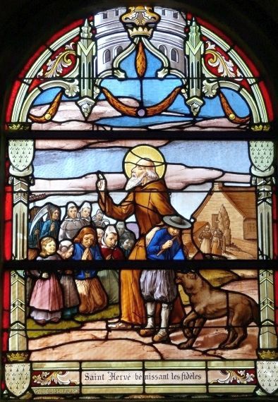 Sint Hervé zegent de gelovigen.