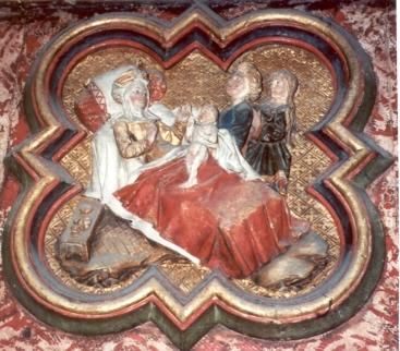 Elisabeth in kraambed na de geboorte van Johannes de Doper (Lukas 1, 57-80).