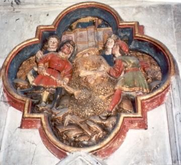 Leerlingen komen Johannes' lijk begraven (Marcus 6, 29).